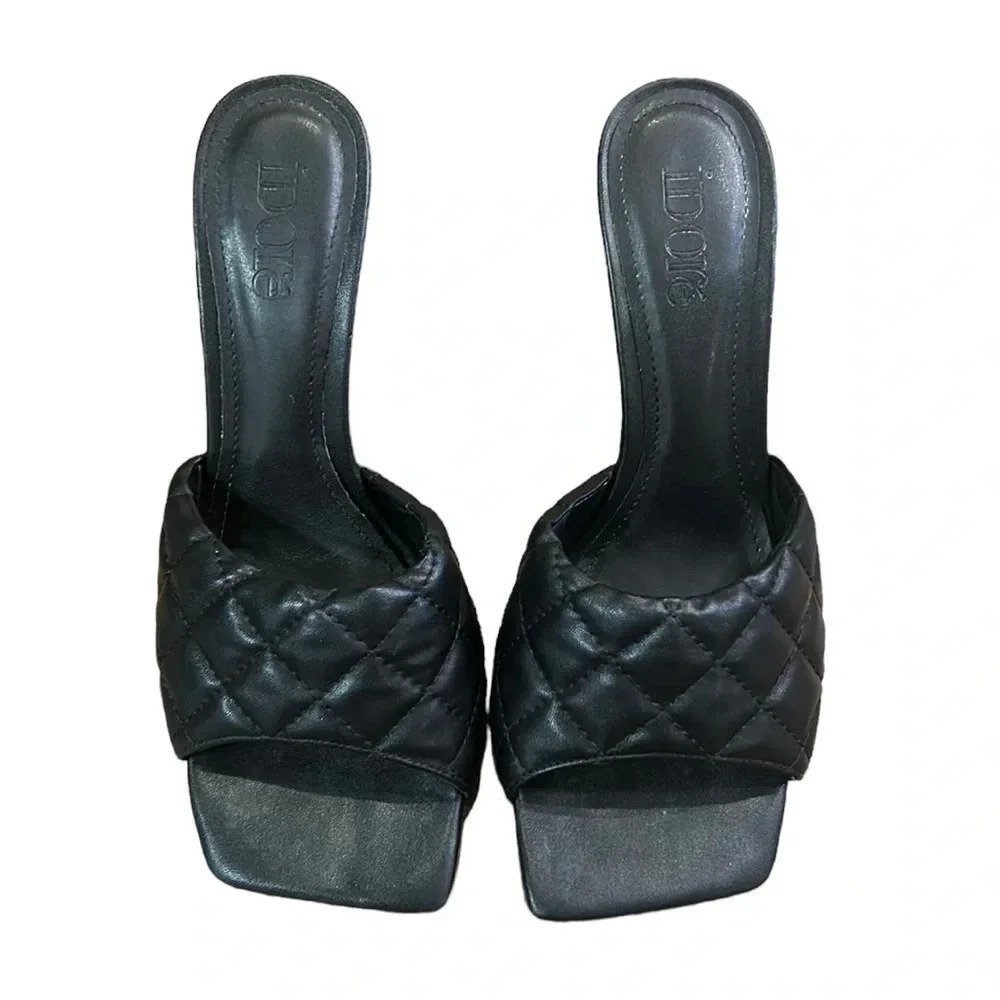 Idore Quilted Square Toe Stiletto Heel Black Size 9 - Picture 3 of 10
